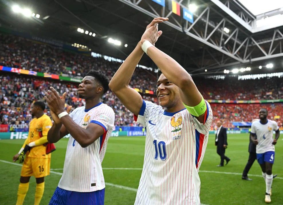 شادی کیلیان امباپه پس از پیروزی ۱-۰ فرانسه برابر بلژیک در یک هشتم نهایی یورو ۲۰۲۴