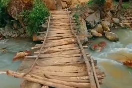 طبیعت (پل چوبی ساده روی رودخانه)🌊