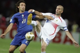 09-07-2006 Football World Cup Final. Italy v France. Andrea Pirlo challenegs Zinedine Zidane