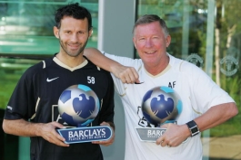 Sir Alex Ferguson and Ryan Giggs of Manchester United pose with their Barclays Player of the Month and Manager of the Month awards for August 2006