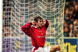 Striking a pose after putting United in the lead against Chelsea in the FA Cup in January 1998