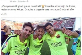 پیغام مسی در توییر به مناسبت قهرمانی بارسلونا در لالیگا