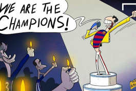 قهرمانی بارسلونا به لطف درخشش لوئیس سوارز (کاریکاتور)