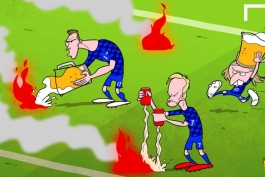 وقتی بازیکنان کرواسی تاوان ترقه بازی طرفداران کروات را می دهند (کاریکاتور)