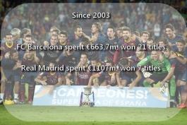 مقایسه ی هزینه کردن بارسا و رئال از 2003 تا الان و تعداد جام ها !