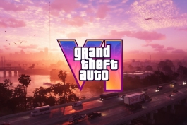 لوگوی GTA VI با تم گرافیکی ساحل در غروب آفتاب