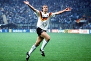 Jürgen Klinsmann celebrating his goal in the 1990 World Cup Round of 16 against the Netherlands, two years after the Dutch beat West Germany in the EURO final. Germany won the game 2-1