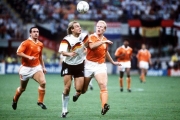 1990 World Cup Finals, Second Phase, Milan, Italy, 24th June, 1990, West Germany 2 v Holland 1, West Germany's Jurgen Klinsmann battles for the ball with Holland's Ronald Koeman