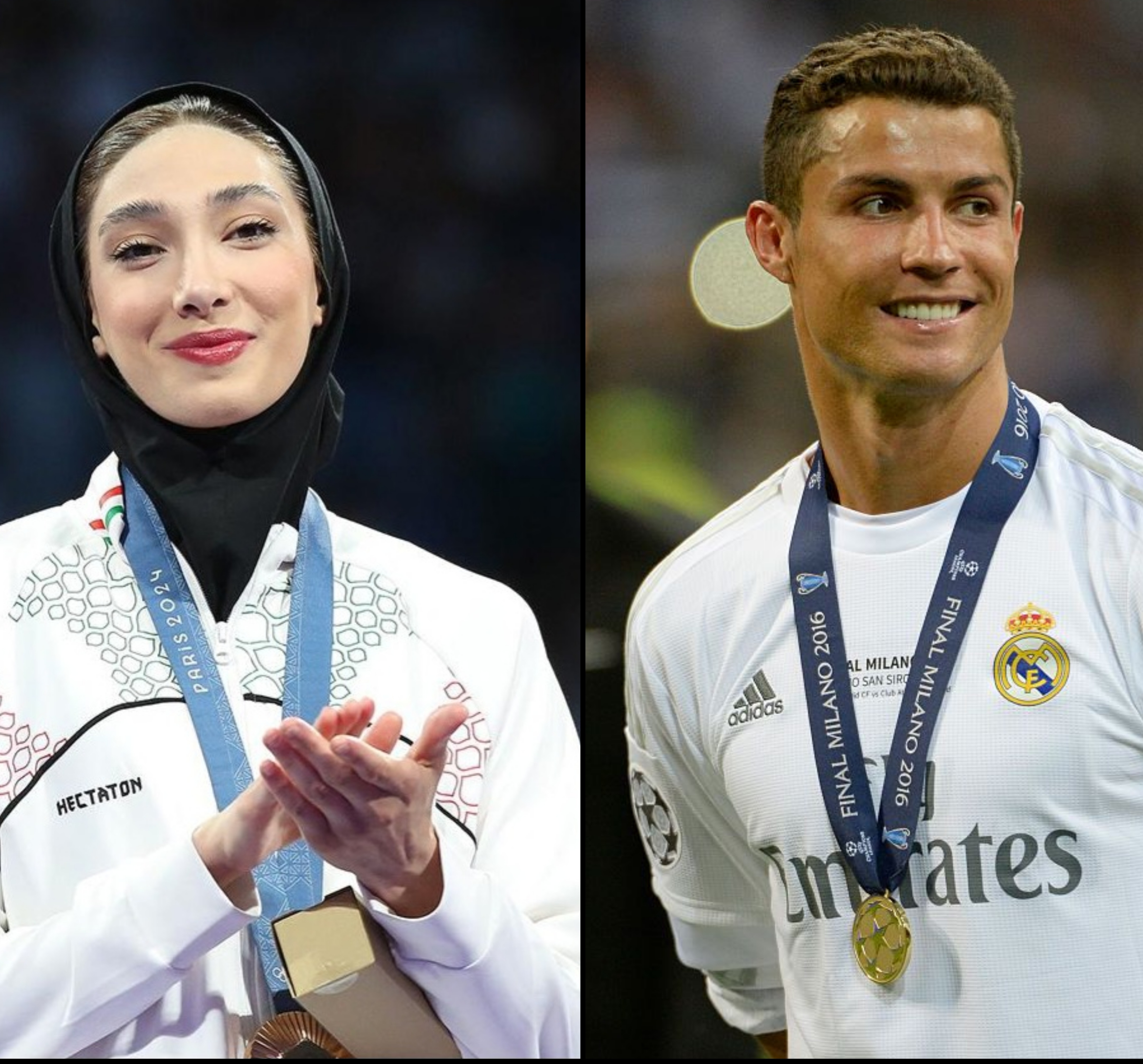 عکس از کریستیانو رونالدو و مبینا نعمت زاده با مدال‌هايشان- Cristiano Ronaldo and Mobina Nematzadeh Medal