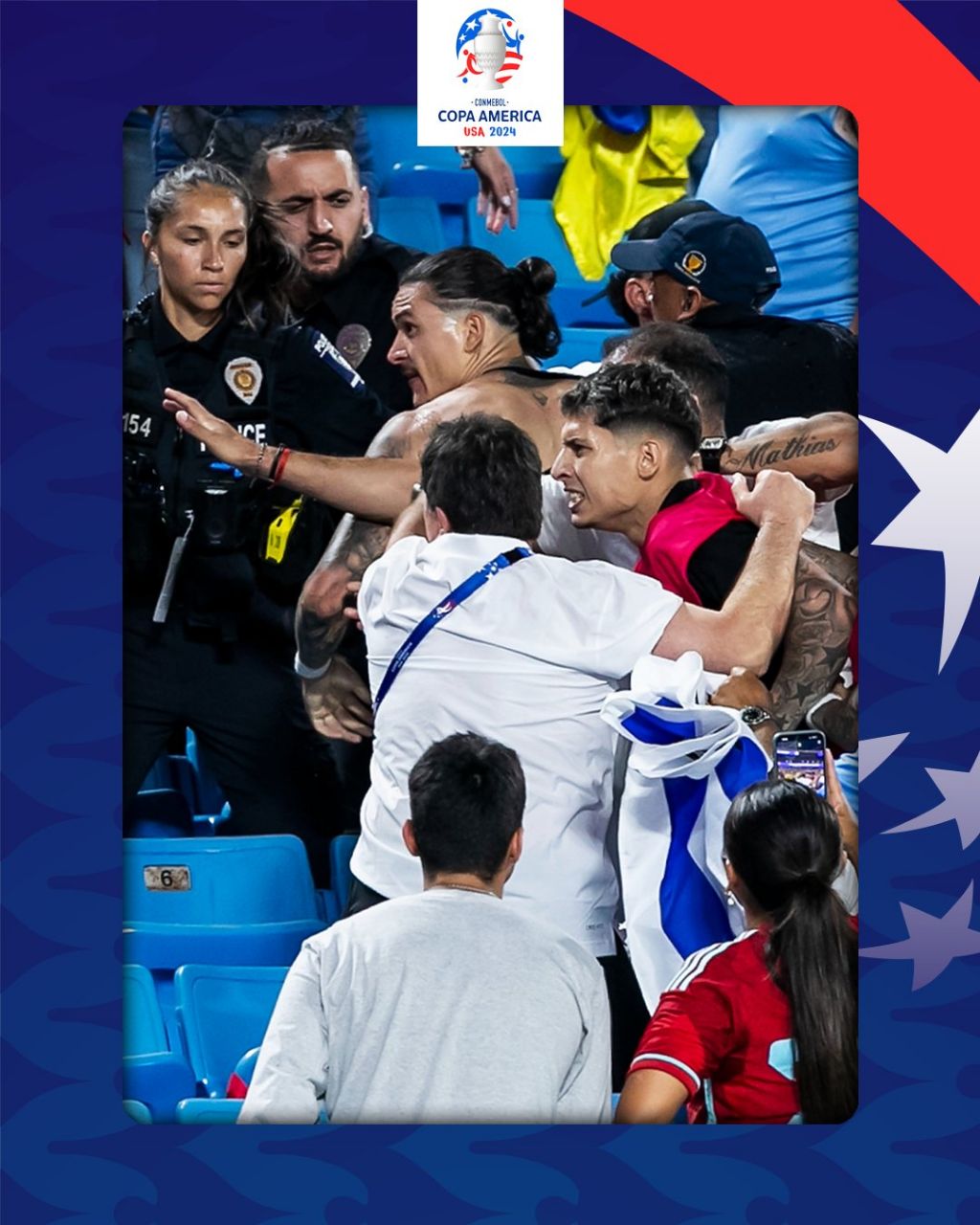 درگیری هواداران کلمبیا با اروگوئه در نیمه نهایی کوپا آمریکا